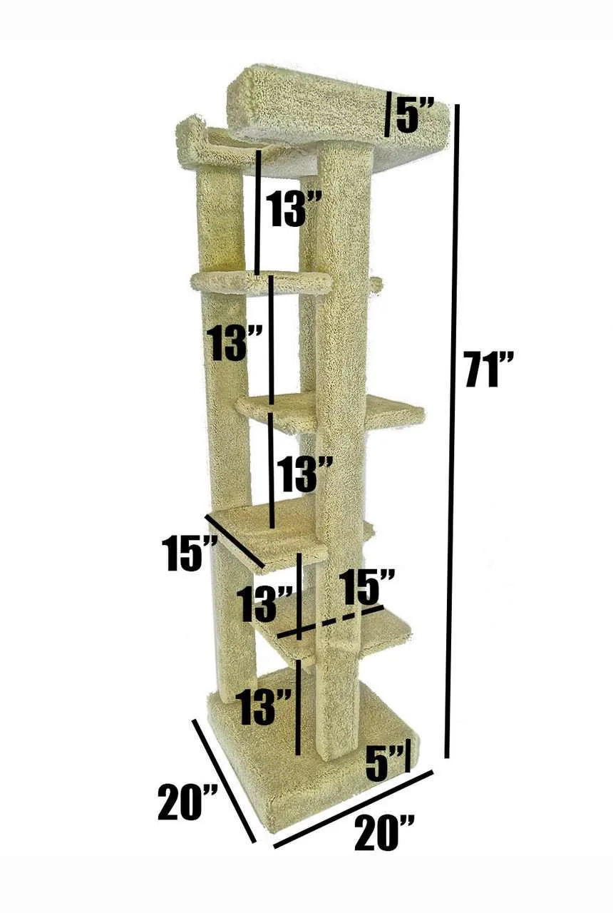 Cat Scratching Tower for Large Cats – Solid Wood Tree with Full Sisal Rope Posts