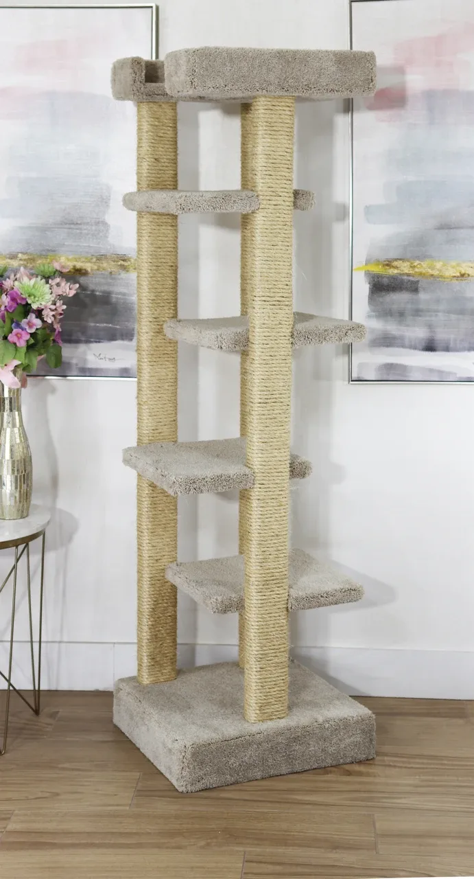Cat Scratching Tower for Large Cats – Solid Wood Tree with Full Sisal Rope Posts - Image 2