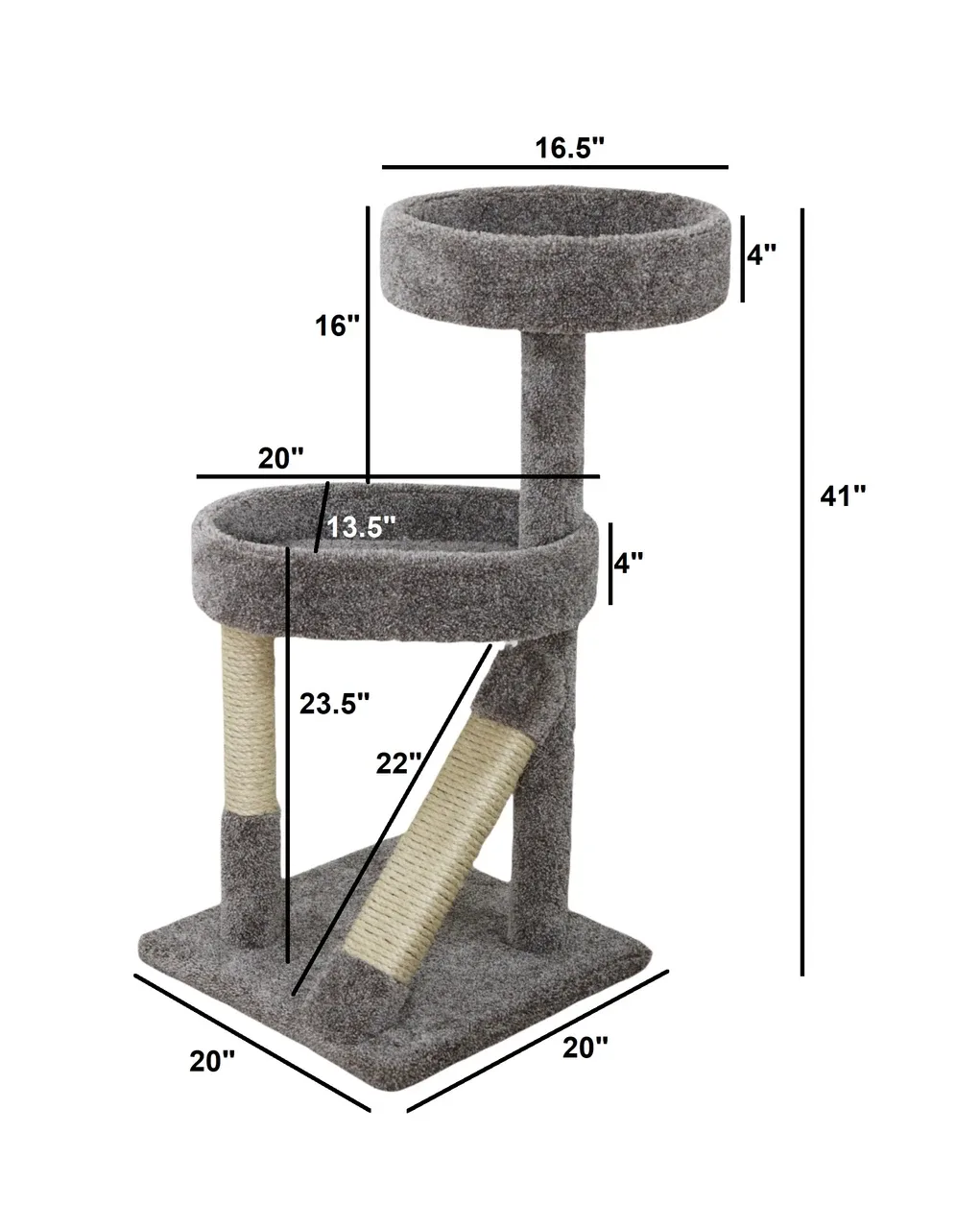 Cat Scratching Tree with Angled & Vertical Posts | Compact Solid Wood Cat Tower - Image 2