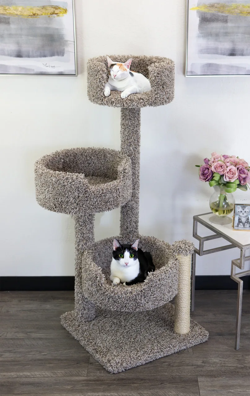 Cat Tree for Large Cats with Deep Perches | Solid Wood Multi-Level Cat Tower
