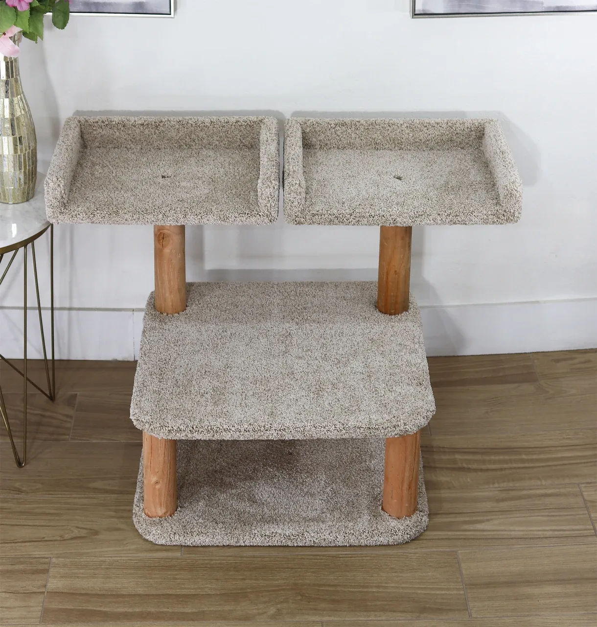 Cat Tree with Large Perches & Natural Wood Posts for Window Watching