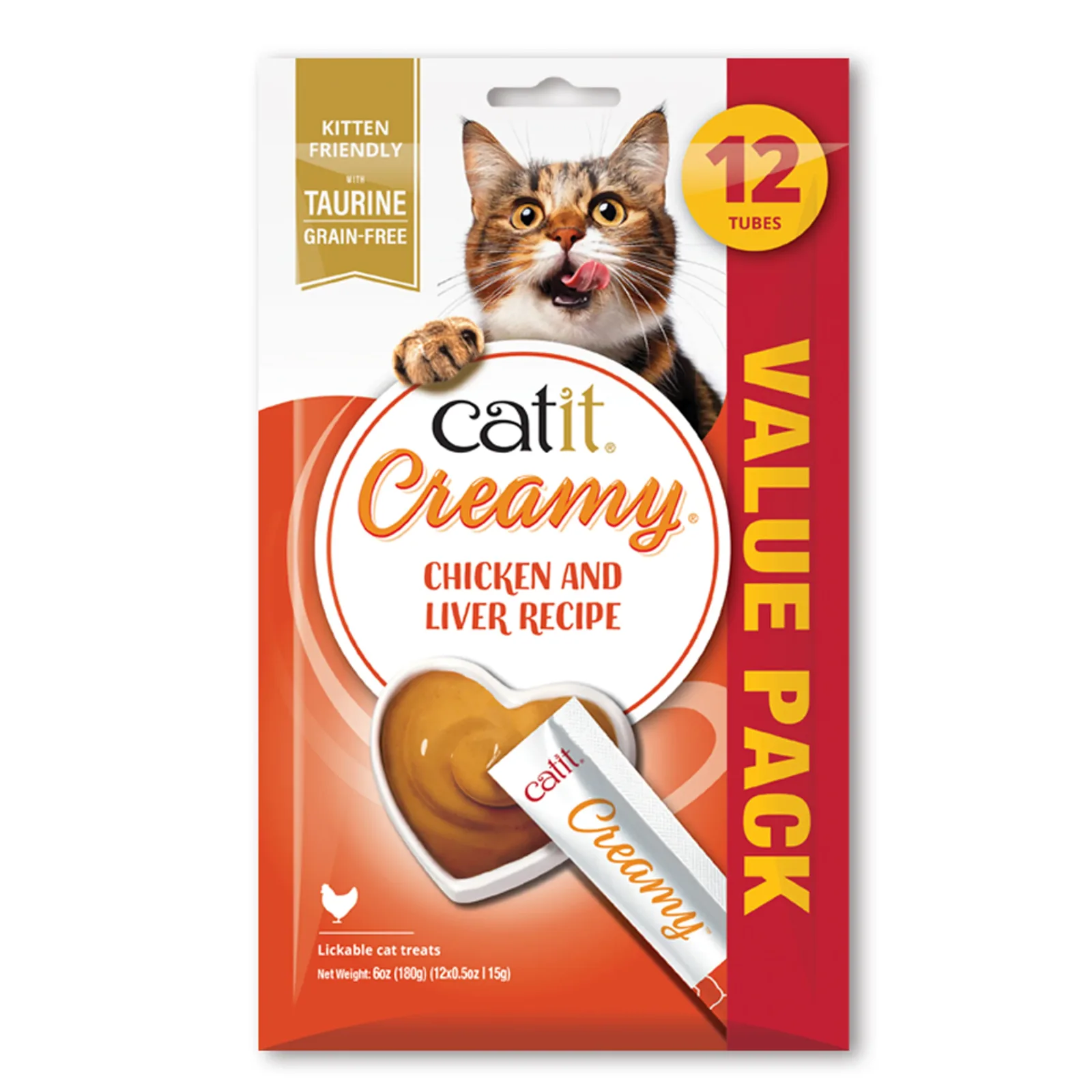 Catit Cat Creamy Treat Tube, Chicken/Liver, 12-pack