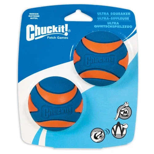 Chuckit! Ultra Squeaker Balls Dog Toy Blue/Orange 2pk MD - Image 2