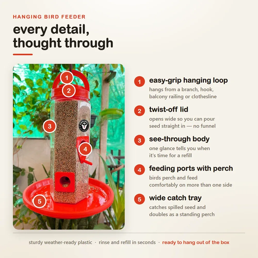 Chullbull Balcony Grill Food Feeder for Birds (Red) - Image 2