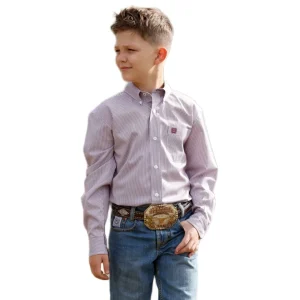 Cinch Boy's Long Sleeve White Stripe Shirt