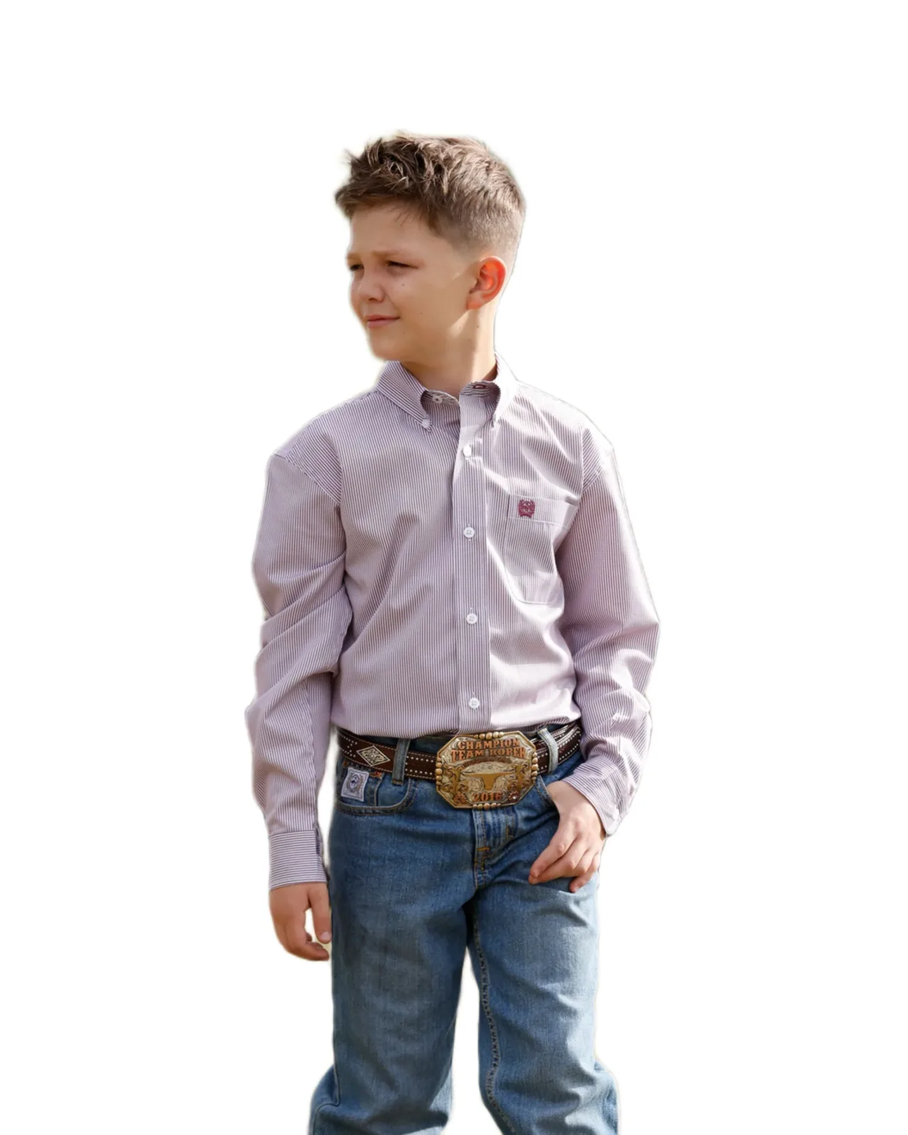 Cinch Boy's Long Sleeve White Stripe Shirt