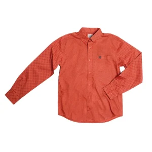 Cinch Boy's Red Printed Long Sleeve Button Shirt