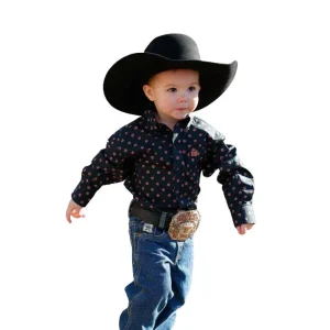 Cinch Infant Navy Print Long Sleeve Button Shirt
