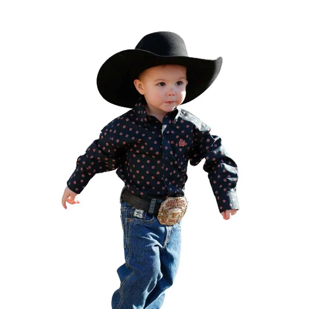 Cinch Infant Navy Print Long Sleeve Button Shirt
