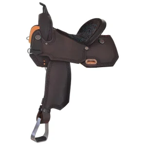 Circle Y Saddlery 15in Turquoise Stitched Chocolate Suede Lindale Barrel Saddle