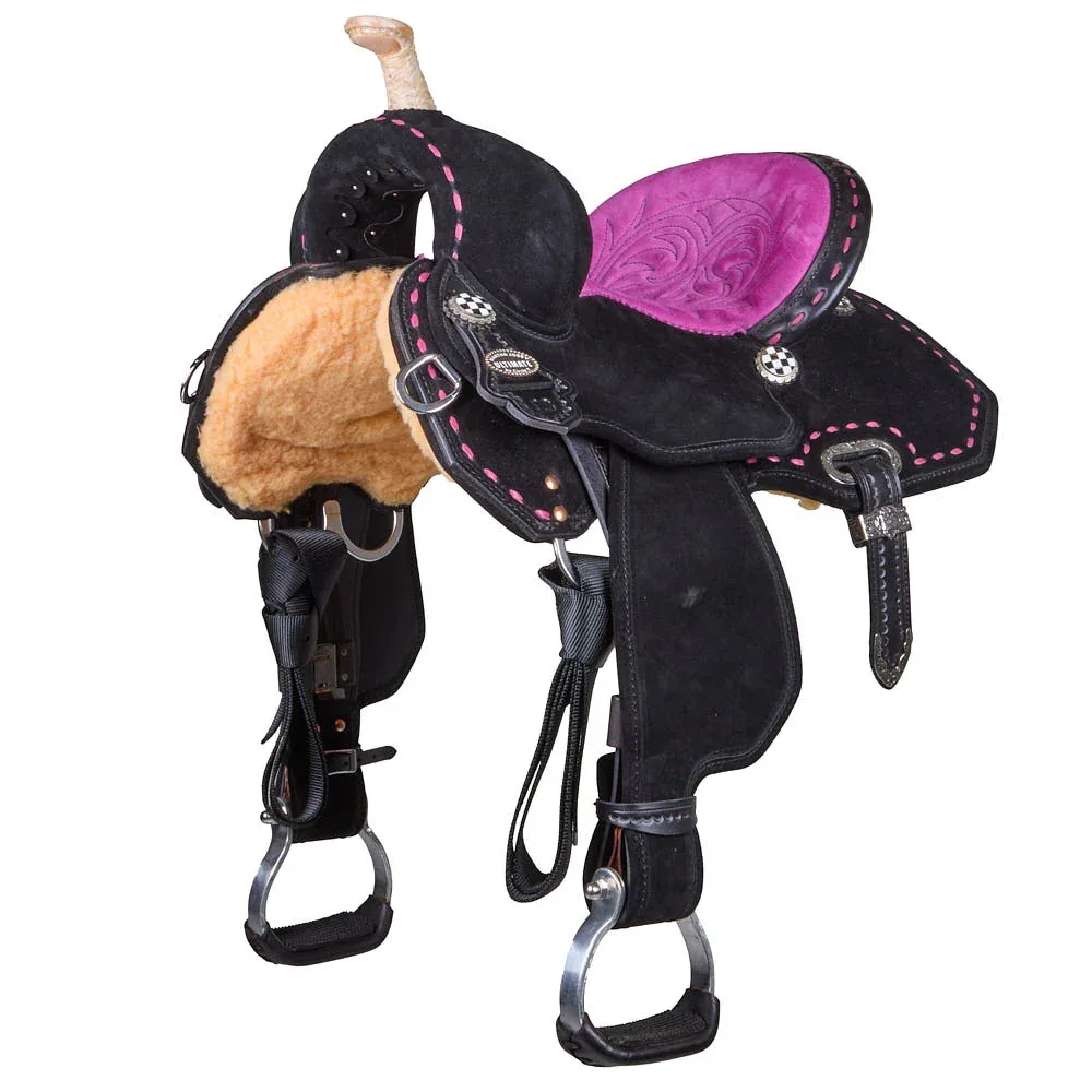 Circle Y Saddlery Lightweight Lightspeed 13in Black Pink Checkered Barrel Saddle
