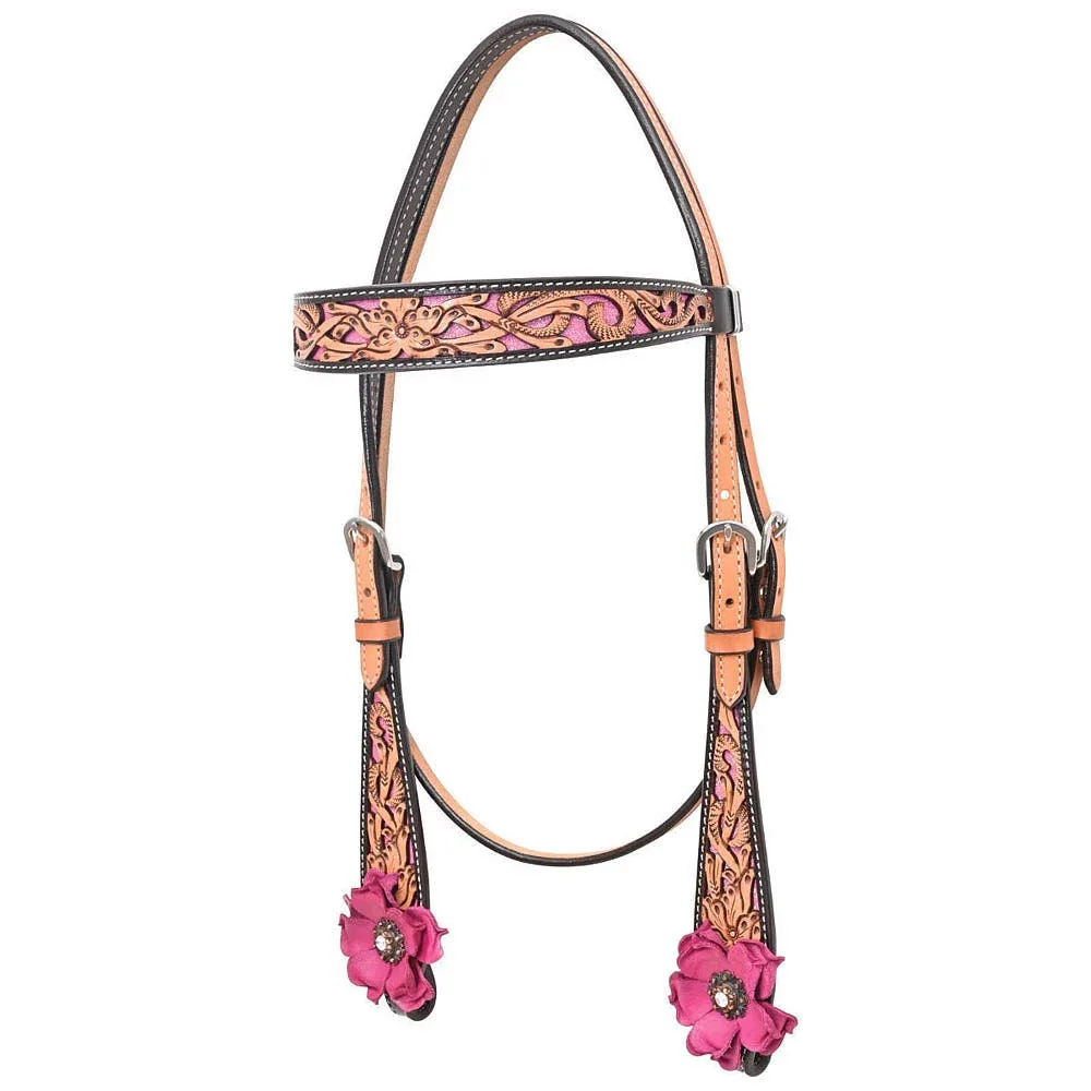 Circle Y Saddlery Malibu Pink Floral Filigree Browband Headstall - Image 2