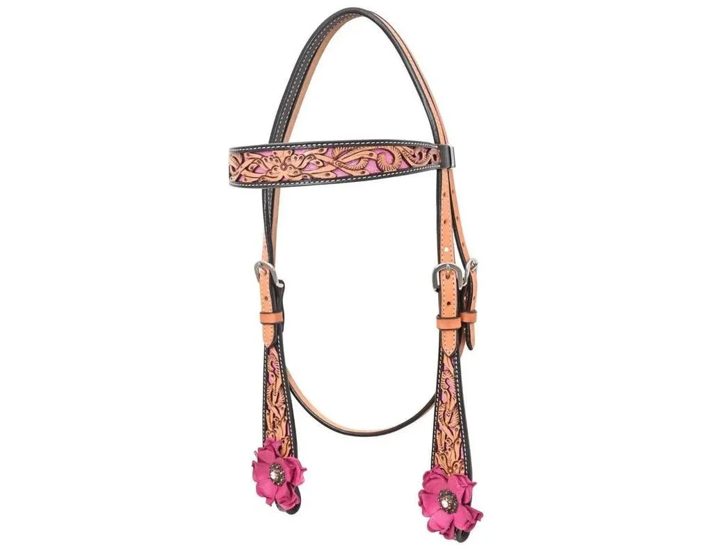 Circle Y Saddlery Malibu Pink Floral Filigree Browband Headstall