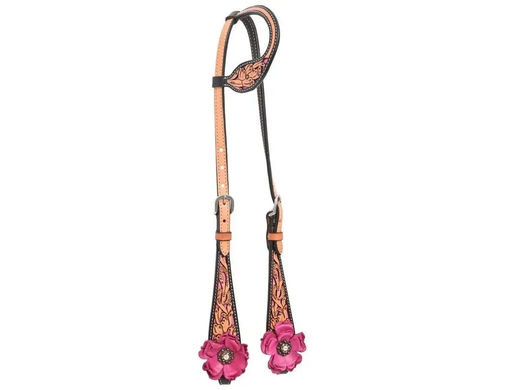 Circle Y Saddlery Malibu Pink Floral Filigree Single Ear Headstall