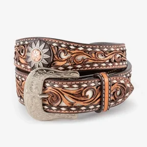 Circle Y Saddlery White Daisy Filigree Concho Buckstitch Belt