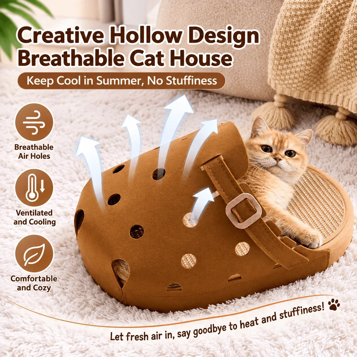 Clog-Shaped Cat Bed – Felt Cat Cave with Jute Scratching Mat - Image 2