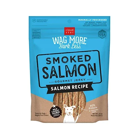 Cloud Star Wag More Bark Less Jerky Dog Treats, Smoked Salmon, 10 oz.