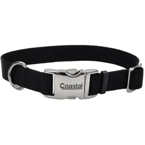 Coastal Adjustable Nylon Dog Collar with Titan Metal Buckle Black 1 In X 14-20 in