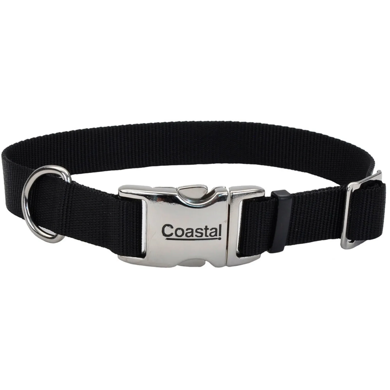 Coastal Adjustable Nylon Dog Collar with Titan Metal Buckle Black 1 In X 14-20 in