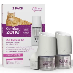 Comfort Zone Cat Calming Diffuser Kit, Cat Pheromone, 2 Diffusers and 2-1.62 fl ox (48mL) Refills, New Formula