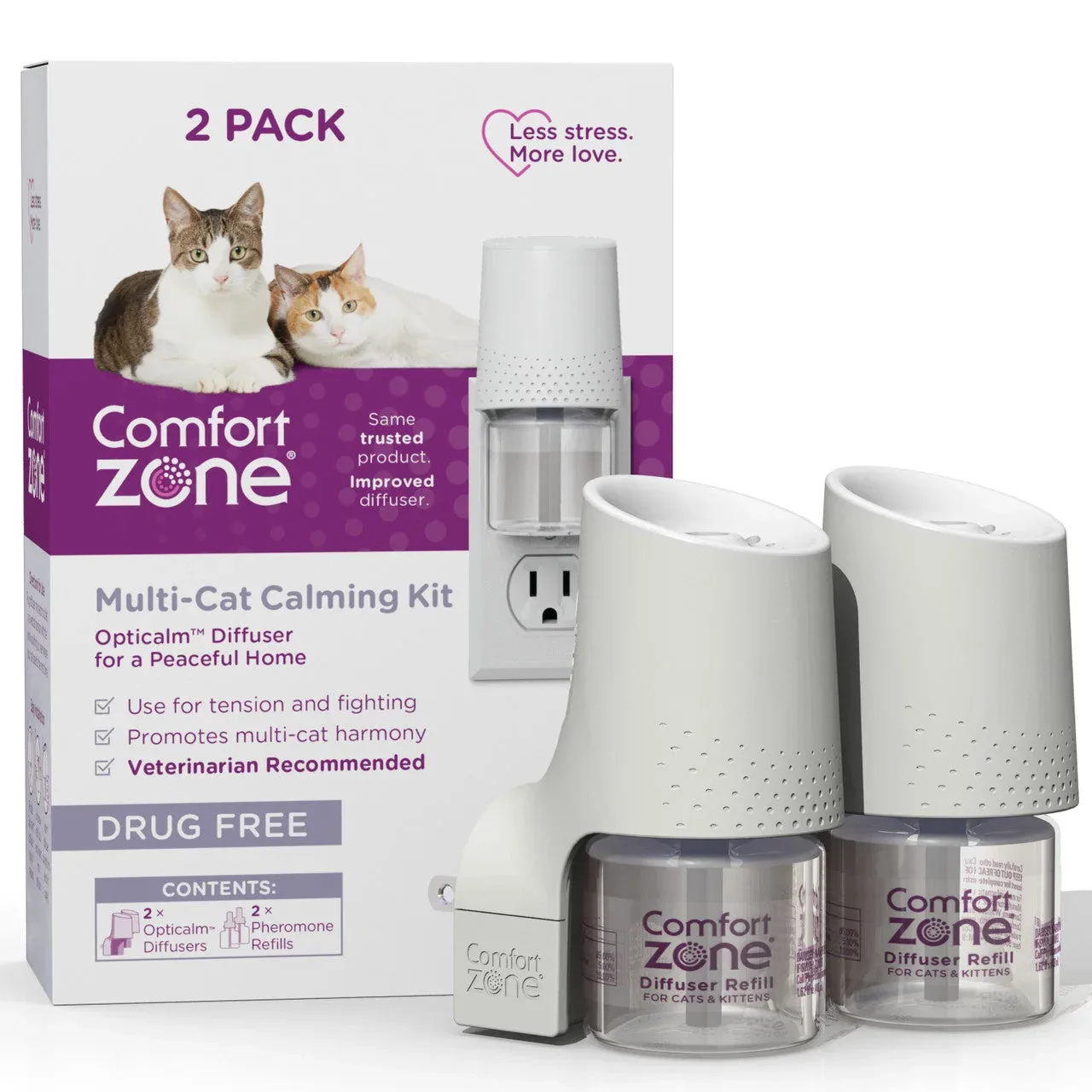 Comfort Zone MultiCat Calming Diffuser Kit, Cat Pheromones, 2 Pack Diffuser Kit, New Formula