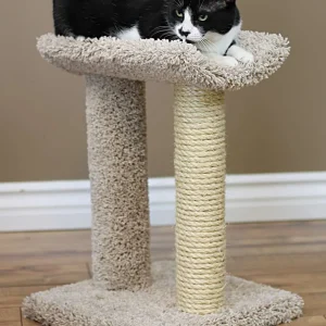 Compact Sisal Rope Cat Scratching Post with Perch | Solid Wood USA Made