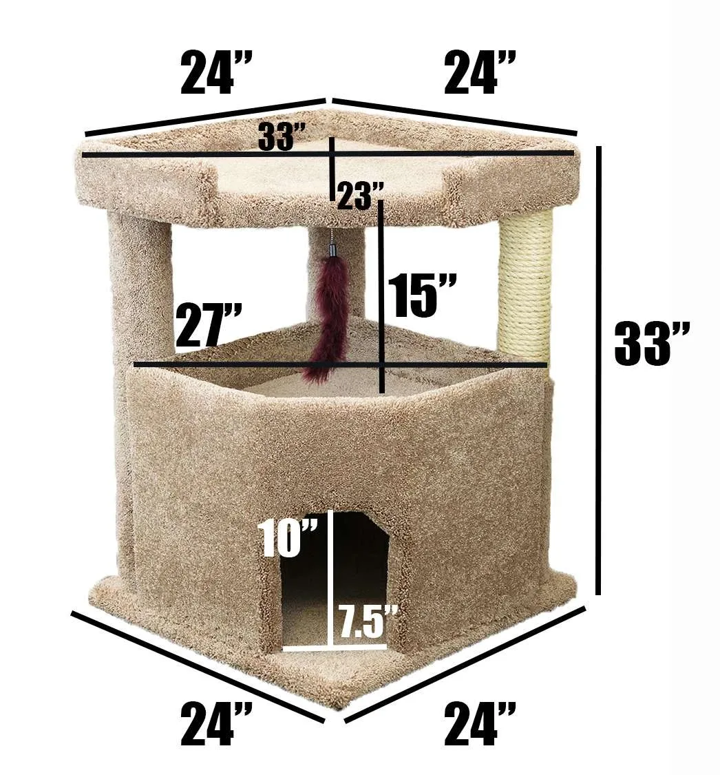 Corner Cat Tree House for Large Cats – Solid Wood Condo Mansion (Fully Assembled) - Image 2