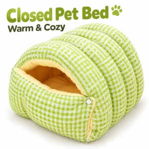 Cozy Cat Cave Bed – Enclosed Plush Gingham Sleeping Nest for Cats & Small Dogs