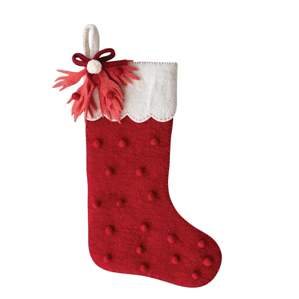 Creative Co-Op Wool Felt Pom Pom Stocking