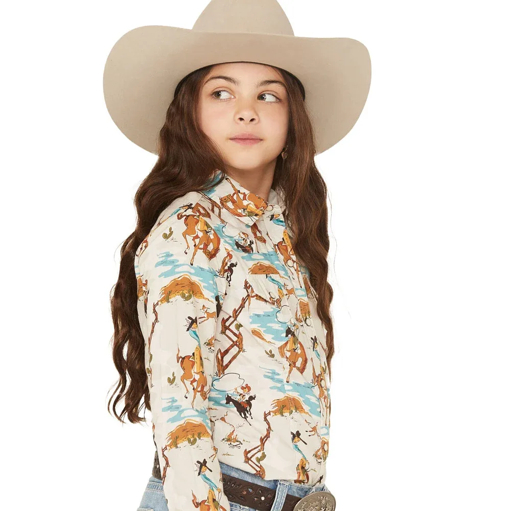 Cruel Denim Girl's Cream Print Western Pearl Snap Long Sleeve - Image 2