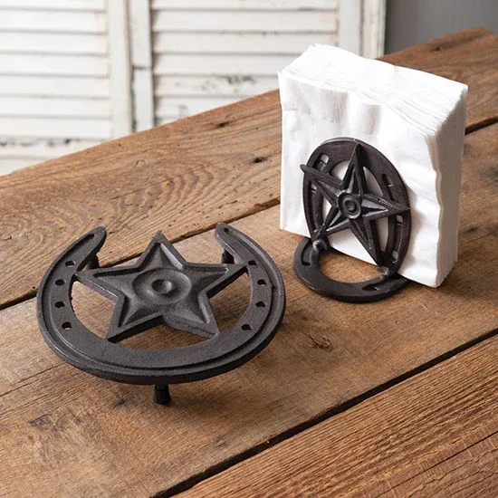 Ctw Home Collection Western Cast Iron Horseshoe Star Napkin Holder - Image 2