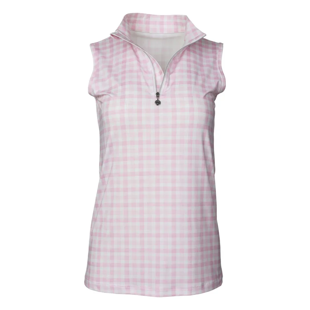 Dapplebay Ladies Gingham 1/4 Zip Sleeveless Riding Top - Image 2