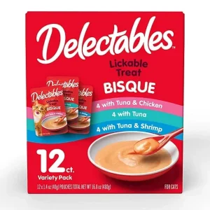 Delectables Bisque Variety Pack Lickable Cat Treat and Topper, 12 ct.