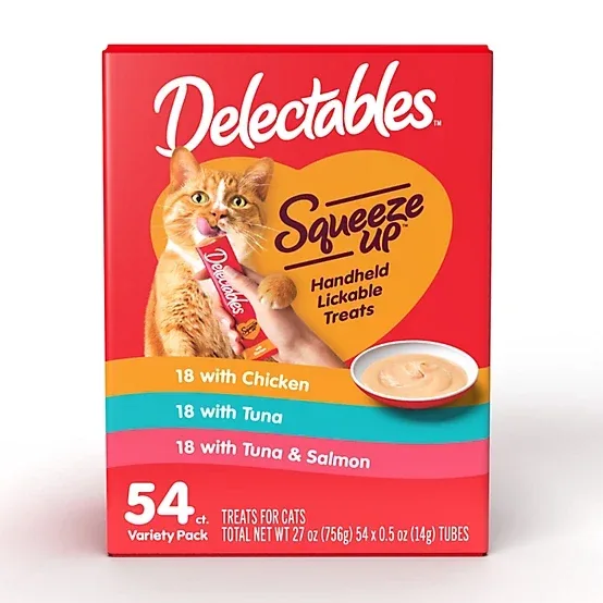 Delectables Squeeze-Up Chicken, Tuna and Tuna and Salmon Variety Pack Lickable Cat Treats, 54 ct.