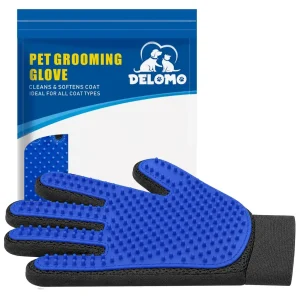 DELOMO Pet Hair Remover Glove – Five Finger Deshedding Grooming Glove for Dogs & Cats