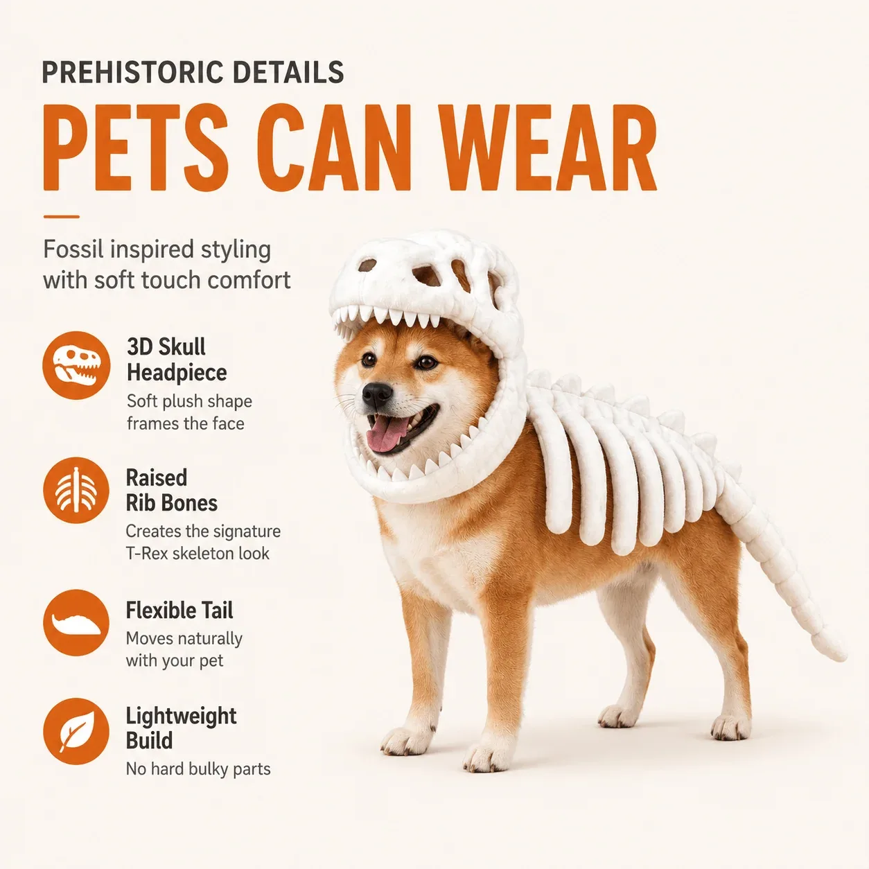 Dinosaur Skeleton Costume for Dogs & Cats | Soft Plush Halloween Pet Costume - Image 2