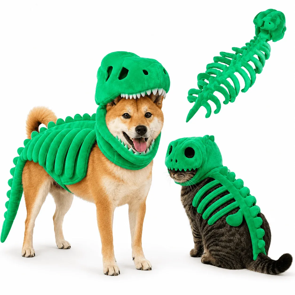 Dinosaur Skeleton Costume for Dogs & Cats | Soft Plush Halloween Pet Costume