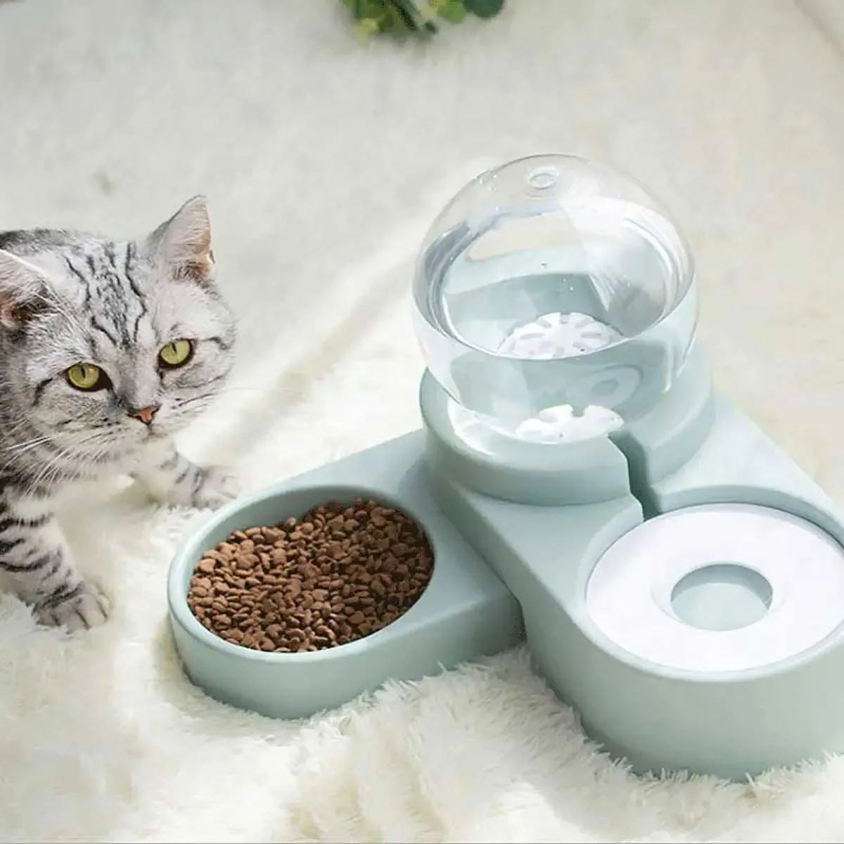 Dog & Cat Feeder – Large Auto Water Fountain with Food Bowl