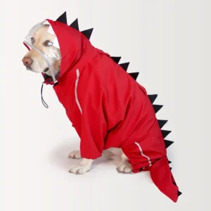 Dogobow Dino Body Suit Raincoat for Dogs and Cats (Red)