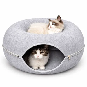 Donut Cat Tunnel Bed – 2-in-1 Felt Cat Cave & Lounge