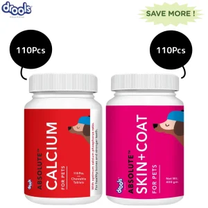 Drools Absolute Skin & Coat and Absolute Calcium Dog Supplement Tablets Combo