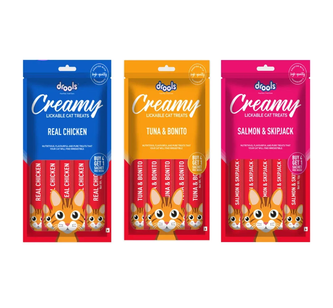 Drools Tuna & Bunito , Salmon & Skipjack and Real Chicken Creamy Cat Treats Combo