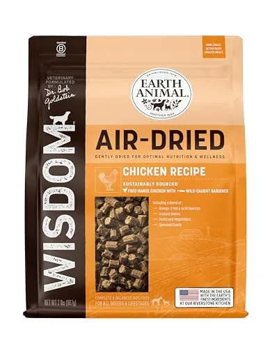 Earth Animal Wisdom Air Dried Dog Food | Chicken Recipe Premium Natural Dog Food | All Breeds & Ages | Made in The USA | 2 Pound Bag
