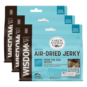 Earth Animal Wisdom Air-Dried Jerky from The Sea Recipe | Dog Treats | Dog Snacks | Premium Natural Fish Jerky Strips | 4 oz |Made in The USA (Pack of 3)
