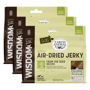 Earth Animal Wisdom Air-Dried Jerky from The Seed Recipe | Dog Treats | Dog Snacks | Premium Natural Plant-Based Jerky Strips | 4 oz |Made in The USA (Pack of 3)