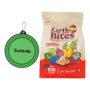 Earthborn Holistic Dry Dog Food, 32 Ounces, Bison Protein, Grain-Free Dog Treats Bundle with Silicon Pet Bowl – Includes Rope Toy & Animal Facts Booklet Dog Buiscuits [Pack of 1]