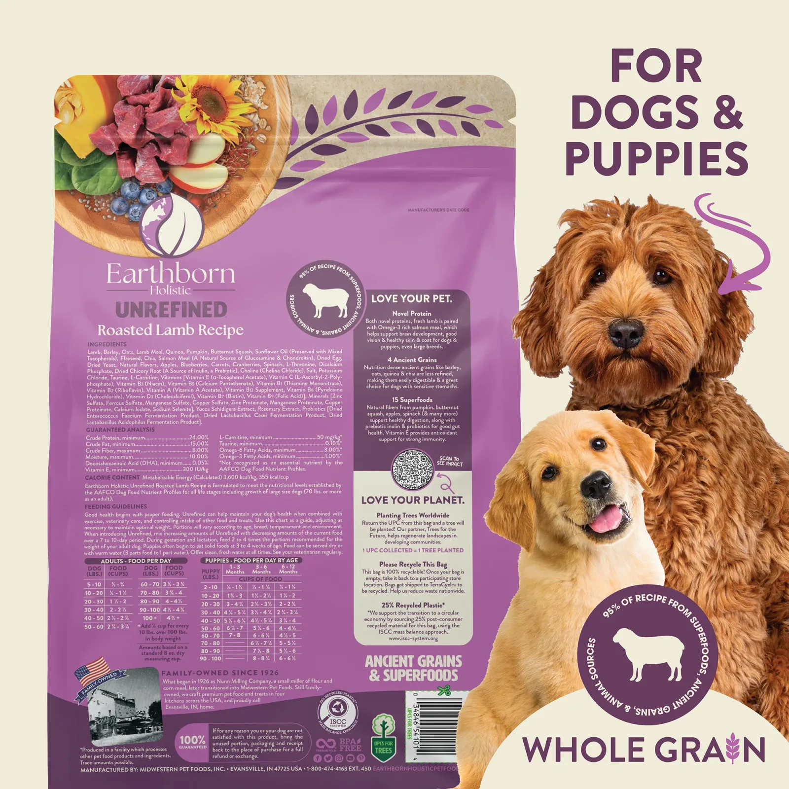 Earthborn Holistic Unrefined Roasted Lamb with Ancient Grains & Superfoods Dry Dog Food 4 lb - Image 2