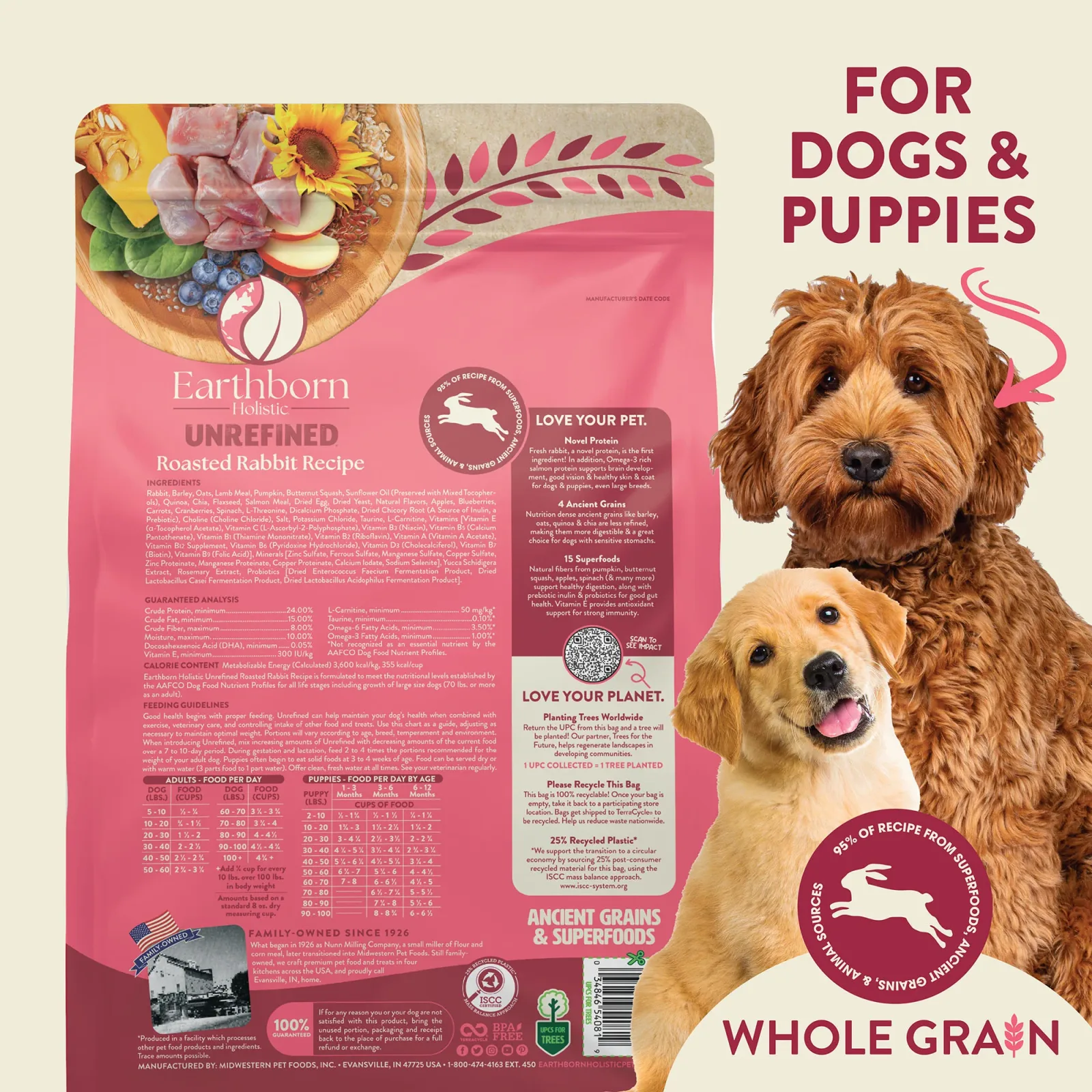 Earthborn Holistic Unrefined Roasted Rabbit with Ancient Grains & Superfoods Dry Dog Food 4 lb - Image 2