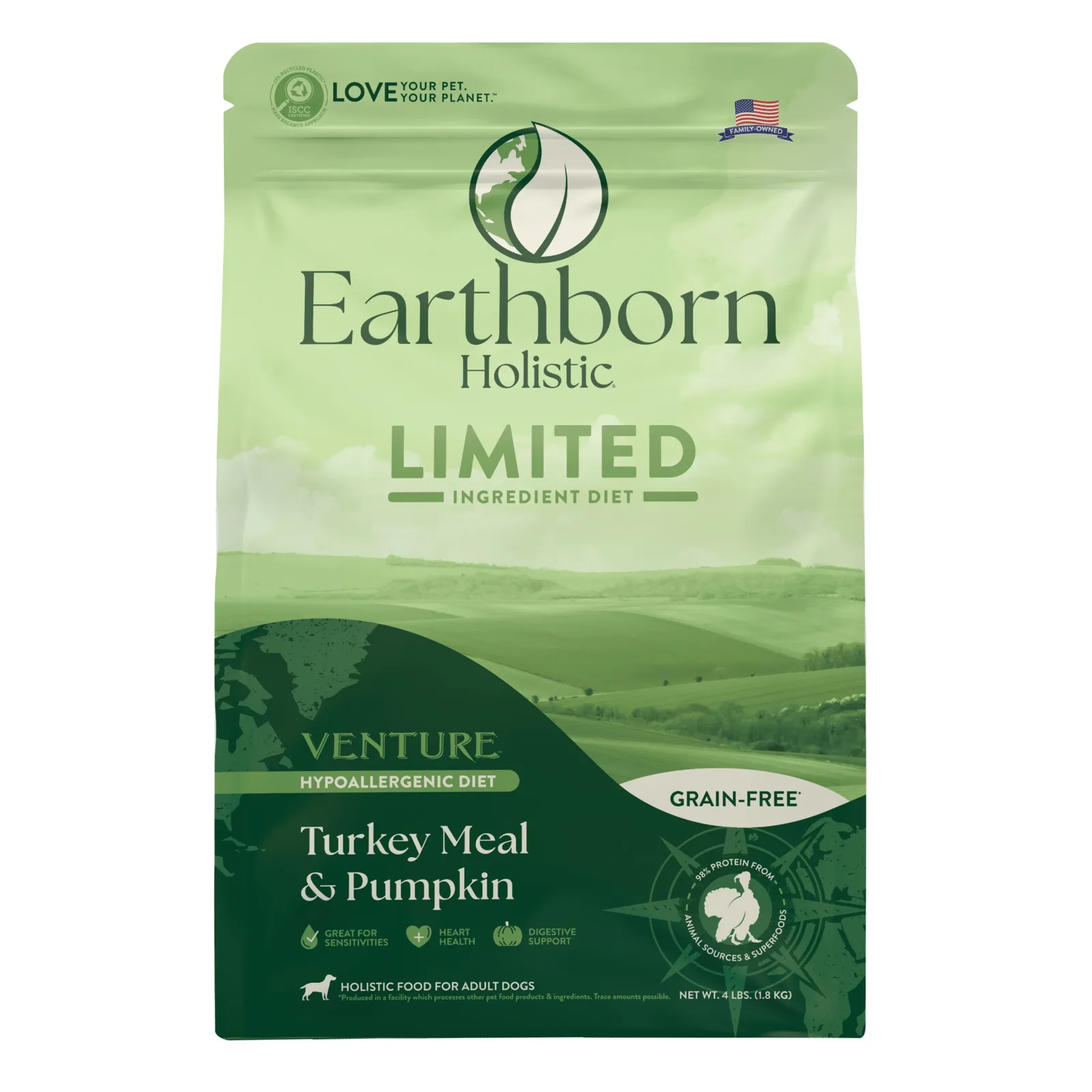Earthborn Holistic Venture Limited Ingredient Diet Grain-Free Dry Dog Food Turkey Meal & Pumpkin 4 lb