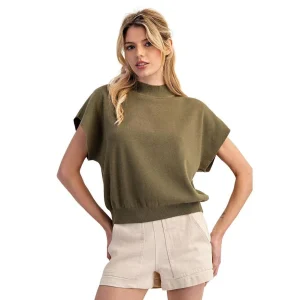 Ee Some Women's Military Mock Neck Short Sleeve Top